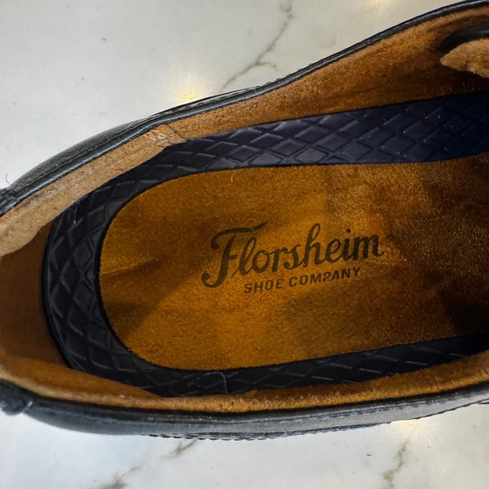 Florsheim Men 9.5 M Black Santucci Leather Wingtip Oxford Dress Shoes Classic‎